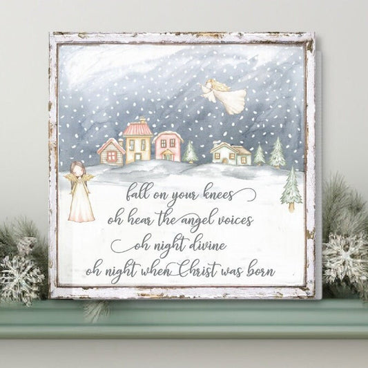 Christmas Hymn, Fall On Your Knees, O Holy Night, Christmas Canvas Sign, Angel Decor, Christmas Decor, Christian Gift, Christian Canvas