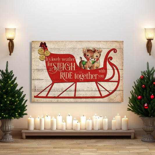 Holiday Decor, Sleigh Ride Canvas Wall Art, Christmas Signs, Santa Sign, Christmas Decorations, Reindeer Sign, Retro Christmas Wall Art