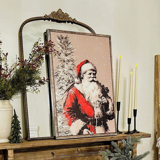 Holiday Decor, Father Christmas, Large Canvas Wall Art, Vintage Christmas Art, Vintage Wall Art, Woodland Santa Claus, Traditional Holiday