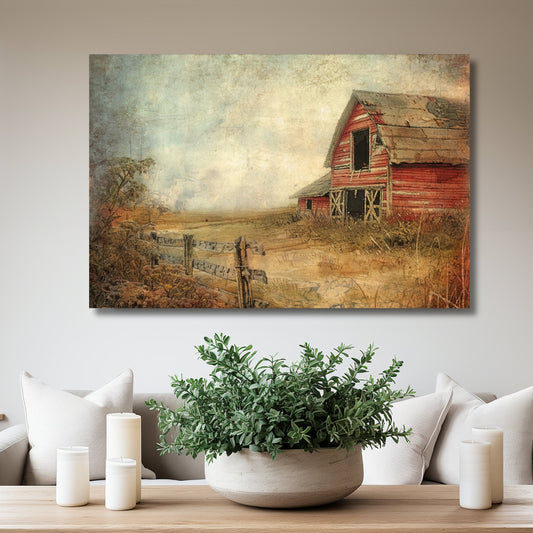 Old Red Barn Canvas Wall Art, Vintage Art, Rustic Wall Decor, Farm Landscape, Vintage Old Barn, Farm Gifts, Homestead Gifts, Landscape Art