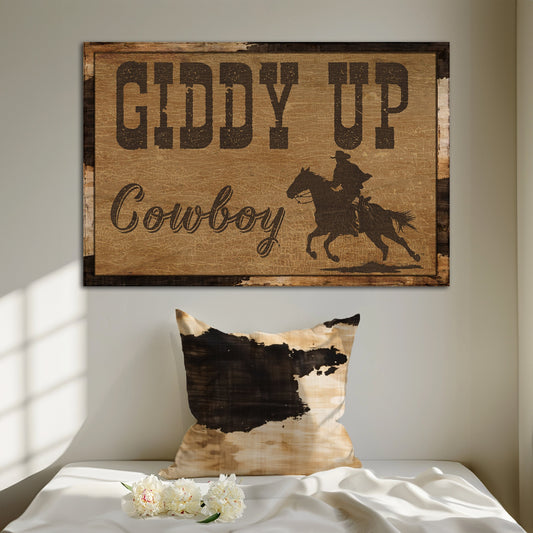 Giddy Up Cowboy Canvas Sign, Western Decor, Western Wall Art, Cowboy Gifts, Western Gifts, Ranch Wall Art, Large Canvas, Rustic Decor
