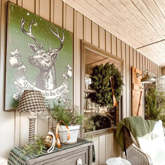 Welcome To The Cabin Canvas Wall Art, Deer Head Sign, Hunter Sign, Cabin Decor, Cabin Wall Art, Cabin Gifts, Rustic Decor, Deer Picture