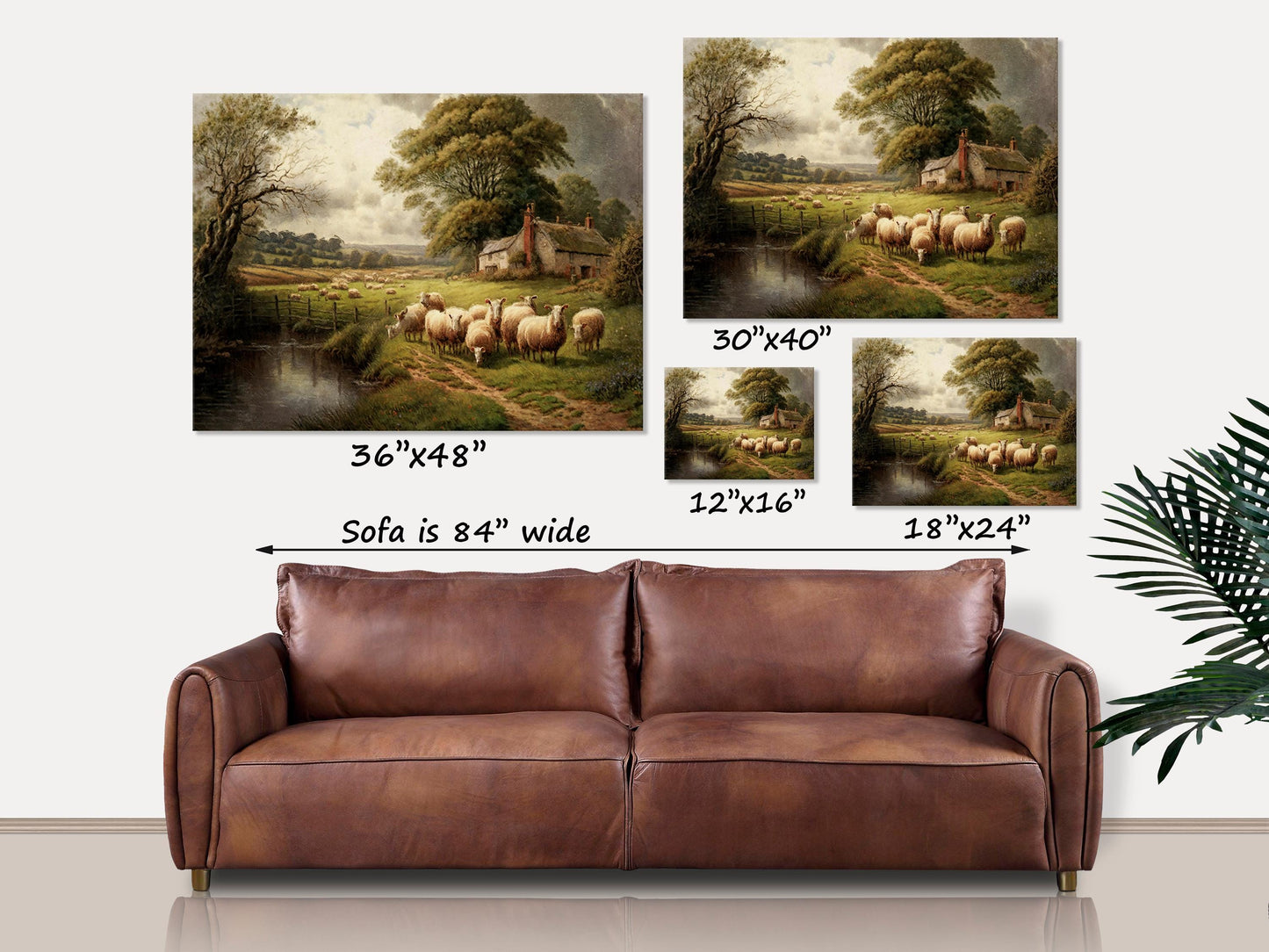 Sheep Grazing By The River, Vintage Art Reproduction, Vintage Home Decor, Large Canvas Wall Art, Vintage Farmhouse Decor, Vintage Landscape