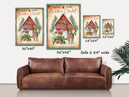Holiday Decor, Reindeer Chalet Canvas Wall Art, Vintage Christmas Decor , Christmas Signs, Vintage Holiday Signs, Reindeer Decor