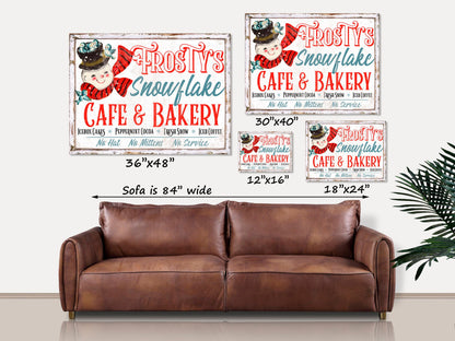 Holiday Decor, Frosty's Snowflake Cafe & Bakery Canvas Wall Art, Xmas Signs, Retro Christmas, Vintage Holiday Signs Antique Sign Snowman Art