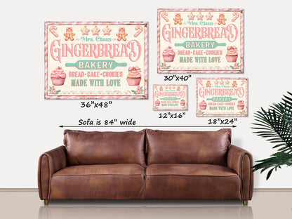 Mrs. Claus Bakery Canvas Sign, Christmas Signs, Pastel Christmas Decor, Personalized Holiday Gifts, Custom Kitchen Art, Gift for Mom