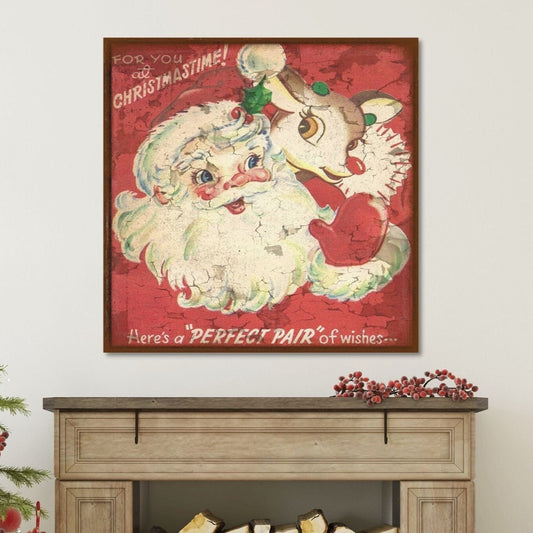 Vintage Santa And Rudolph Sign, Modern Farmhouse Home Decor, Holiday Sign, Canvas Wall Art, Farmhouse Christmas, Santa Decor, Holiday Decor