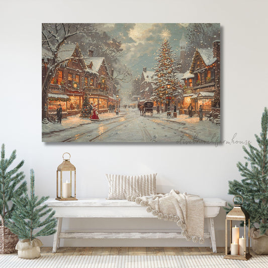 Holiday Decor, Small Town Christmas Canvas Art, Victorian Wall Art, Old-Fashioned Christmas Decorations, Winter Home Decor,