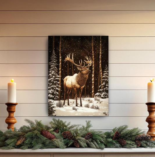 elk in the forestwinter canvas art