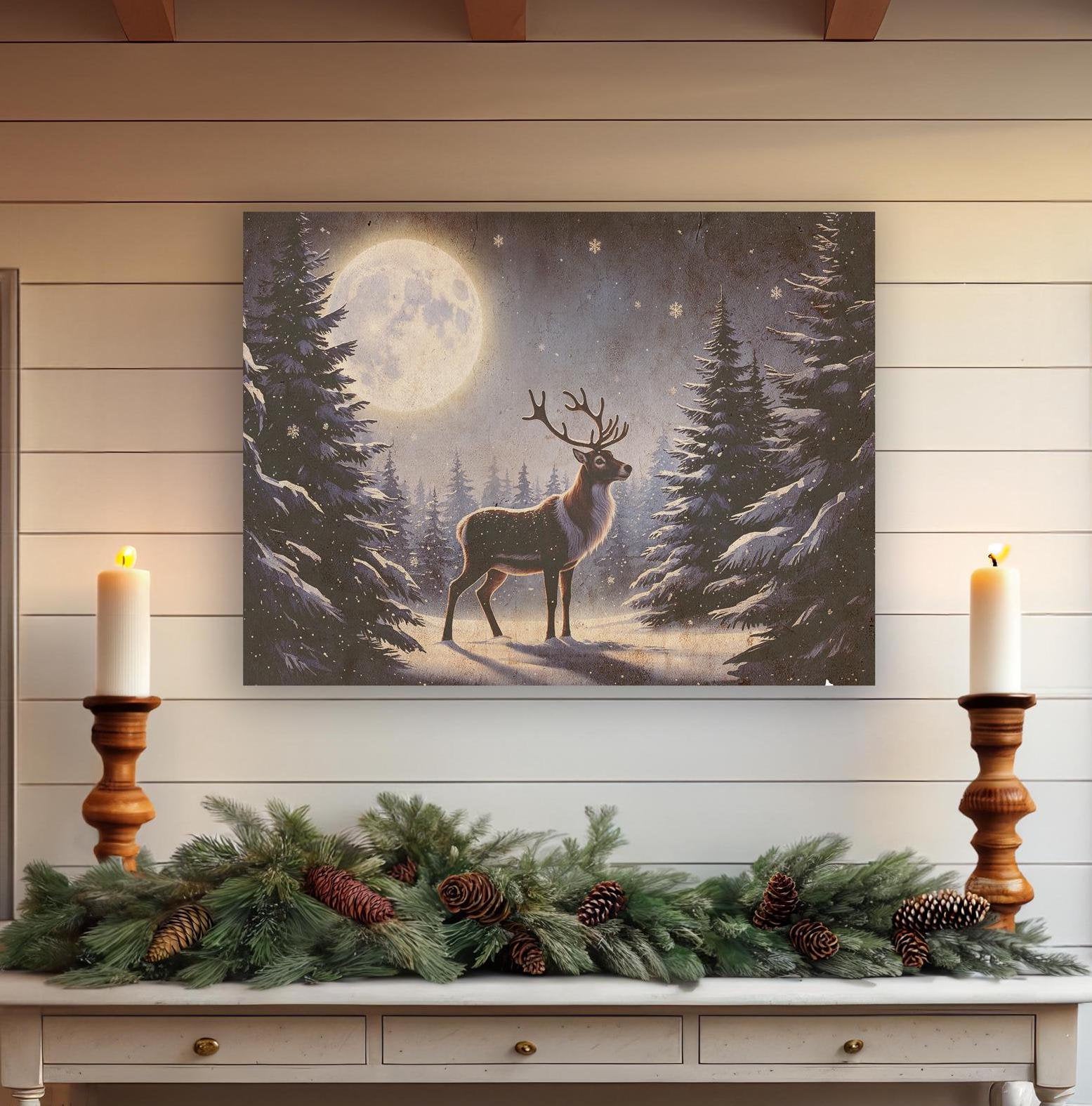 vintage reindeer in the snow canvas art