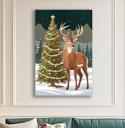 Mid century modern retro reindeer and christmas tree canvas
