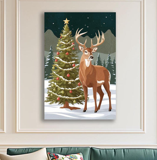 Mid century modern retro reindeer and christmas tree canvas