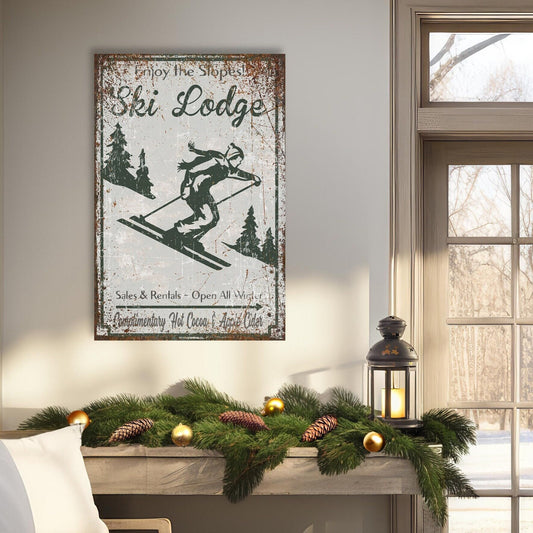 Faux metal Ski Lodge retro canvas sign