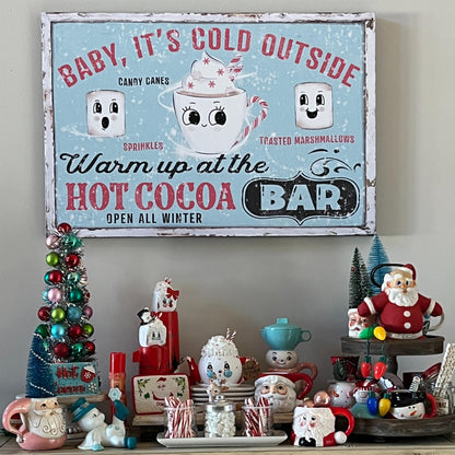 Holiday Decor, Hot Cocoa Bar, Vintage Christmas Decorations, Christmas Canvas Wall Art, Holiday Canvas Art, Retro Christmas, MCM