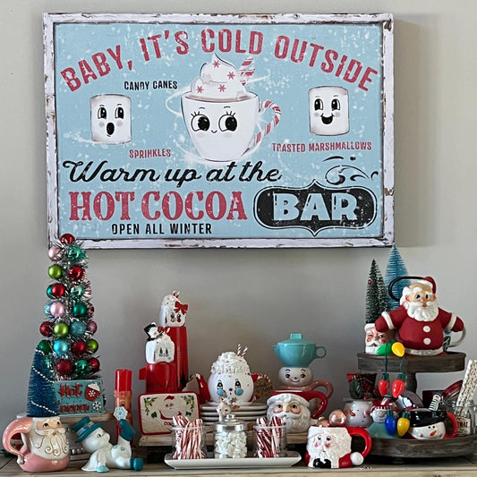 Holiday Decor, Hot Cocoa Bar, Vintage Christmas Decorations, Christmas Canvas Wall Art, Holiday Canvas Art, Retro Christmas, MCM