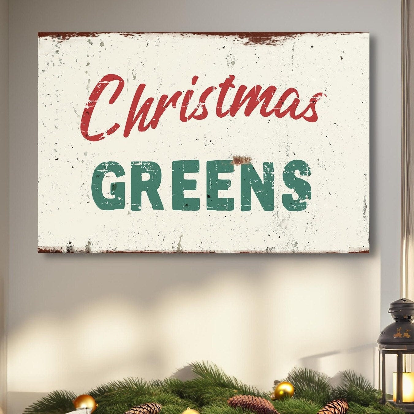 Winter Sign, Christmas Greens Canvas Wall Art