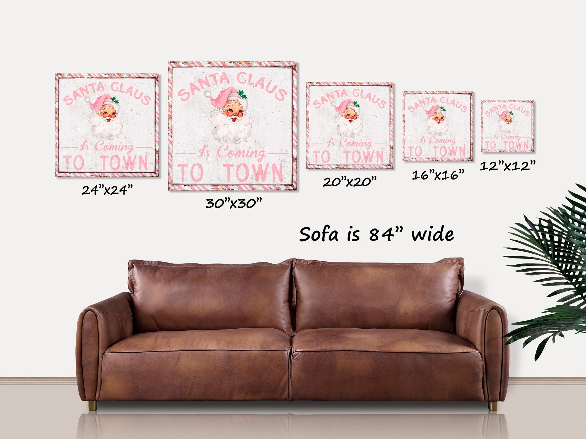 Pink Christmas Decor, Santa Claus Is Coming To Town, Vintage Canvas Wall Art, Vintage Christmas Sign, Santa Decor, Holiday Decor