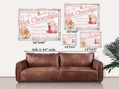 Hot Chocolate Bar Sign, Canvas Wall Art, Pastel Christmas Decor, Pink Christmas Sign, Holiday Decor, Retro Holiday Signs, Hot Cocoa Decor