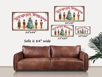 Holiday Decor, Nutcracker Workshop Sign, Christmas Decor, Large Canvas Wall Art, Christmas Signs, Vintage Christmas Decor, Nutcracker Art
