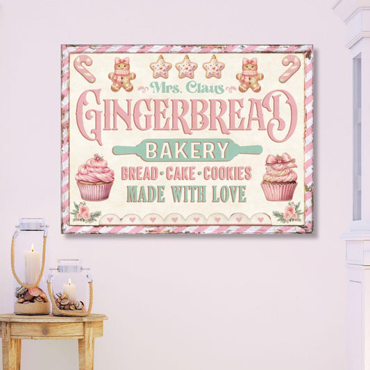 pink and teal christmas canvas sign Mrs Claus Bakery