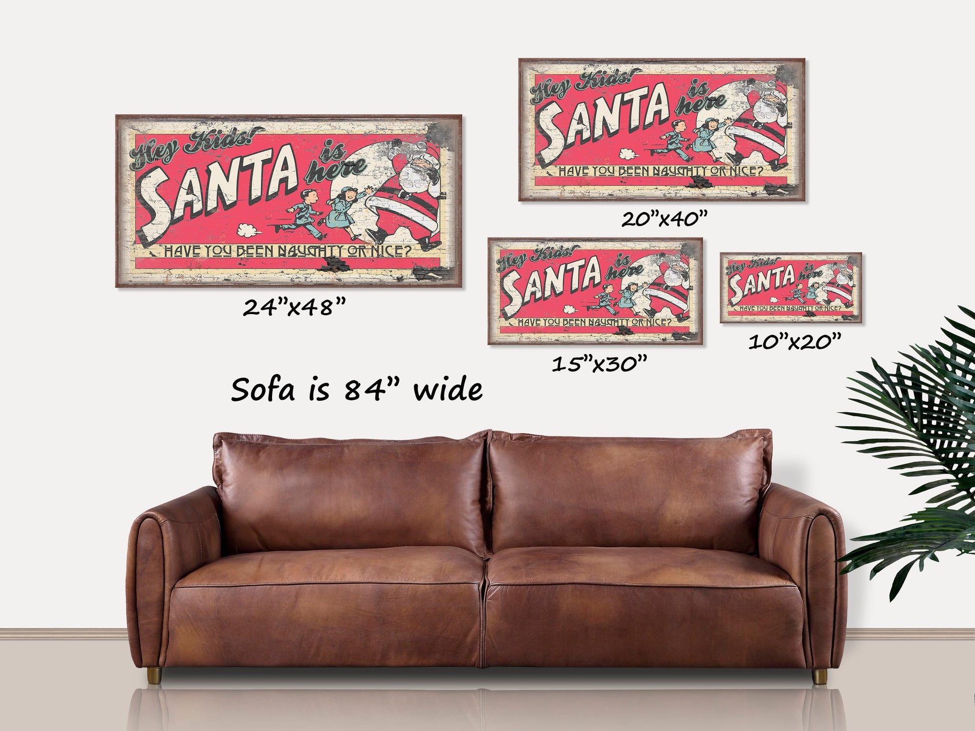 Vintage Christmas, Naughty Or Nice Holiday Sign, Holiday Decor, Large Canvas Wall Art, Christmas Signs, Vintage Christmas Decor, Santa Decor