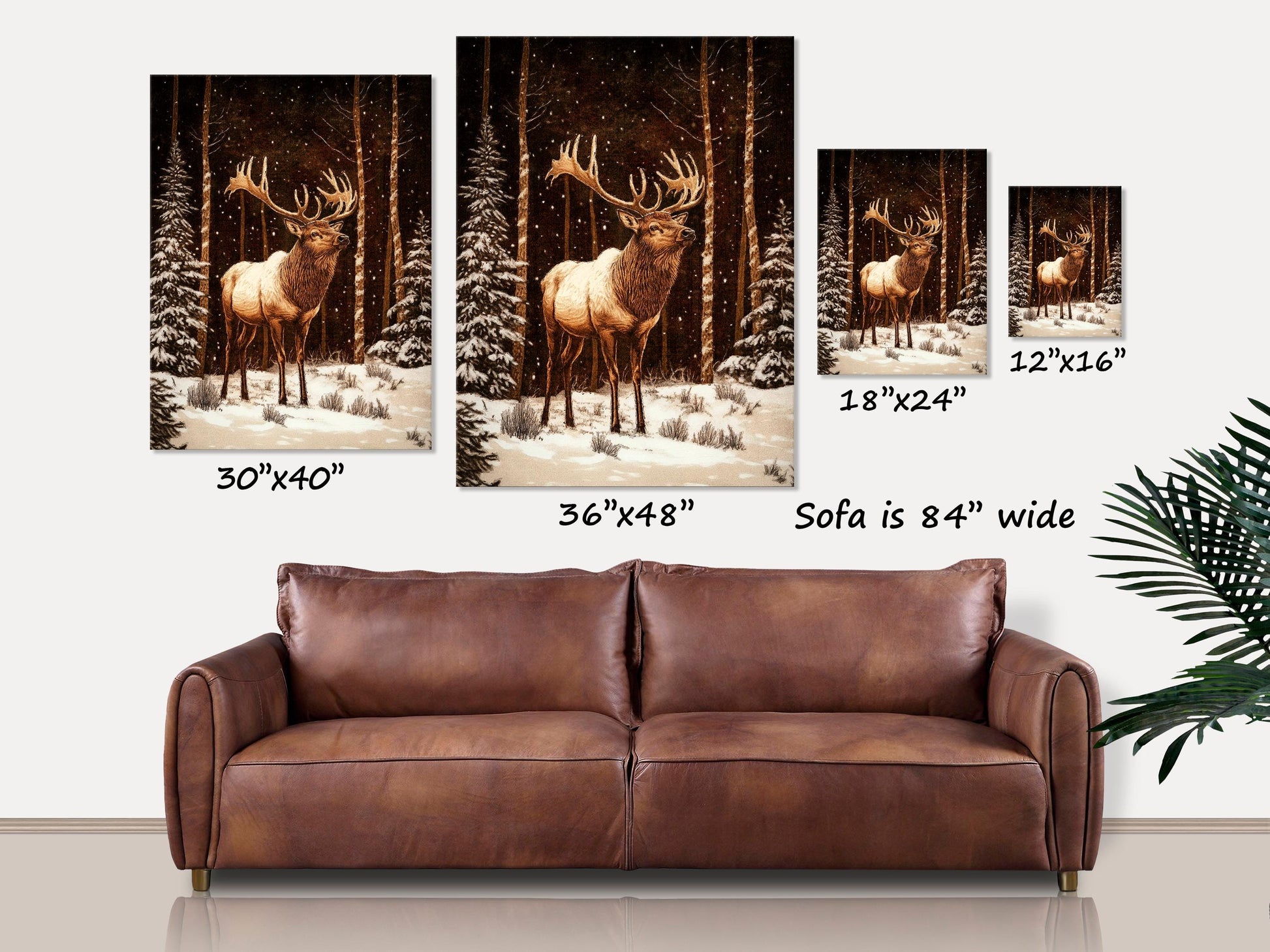 Elk In The Forest Canvas Wall Art, Cabin Wall Art, Winter Decor, Vintage Decor, Woodland Art, Rustic Winter Art, Woodland Decor, Nature Gift