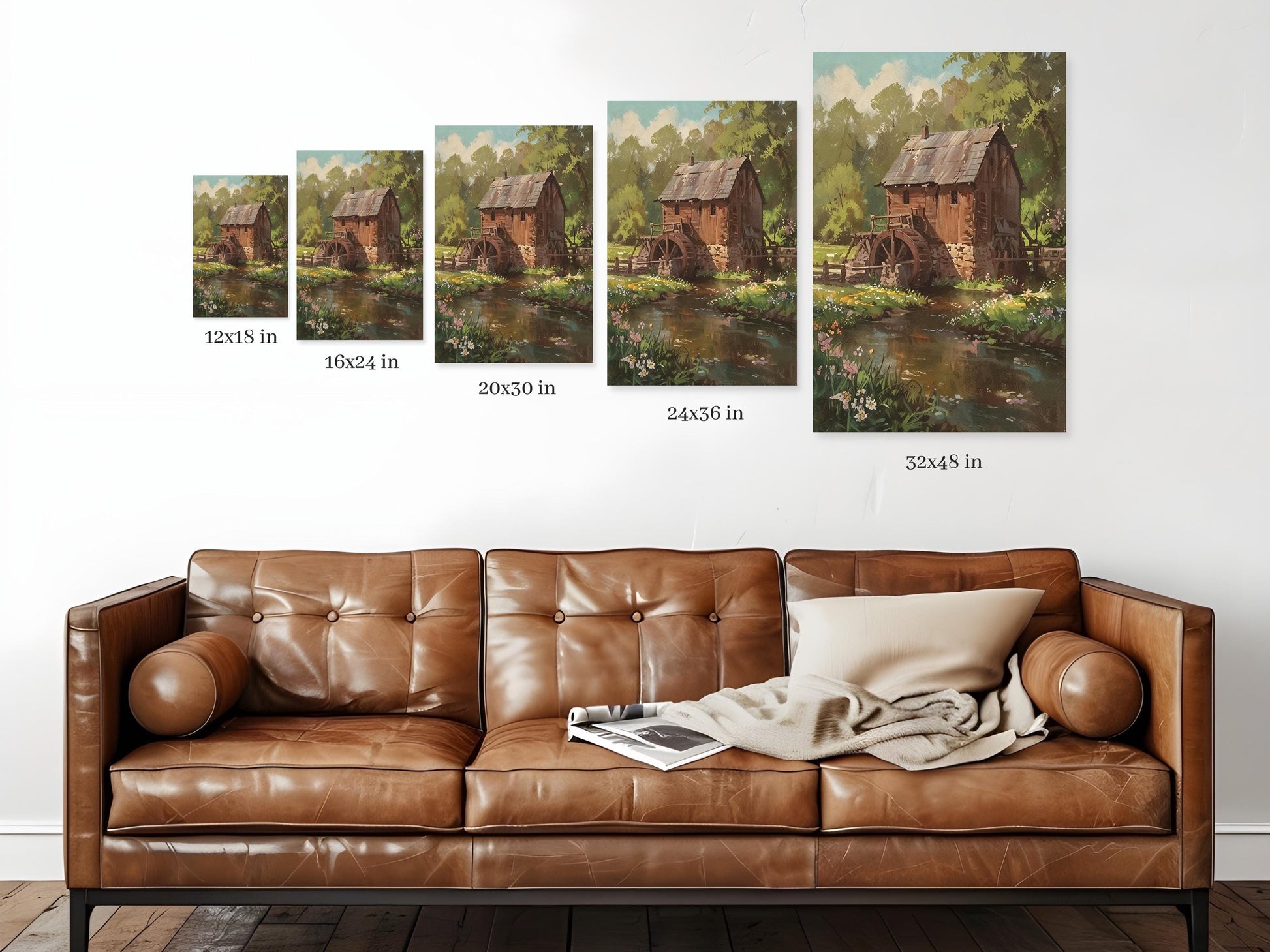 Rustic Gristmill Canvas Wall Art Countryside Creek Painting Nature Canvas Vintage Mill Old Watermill Scenic Landscape Woodland Rural Artwork