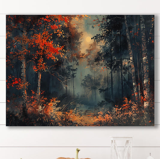 Autumn Canvas Wall Art Fall Forest Landscape Orange Leaves Wall Art Forest Print Nature Scene Wall Art Forest Painting Print