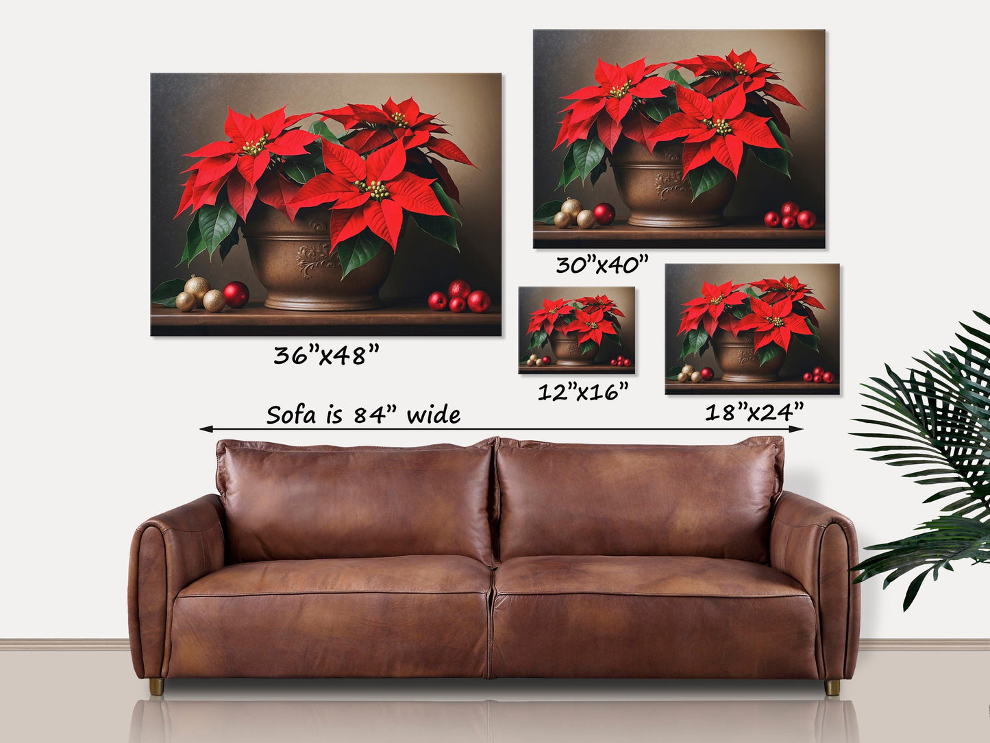 Poinsettia Christmas Canvas Wall Art Flower Print Holiday Decor Red Painting Festive Floral Christmas Seasonal Classic Holiday Ornaments