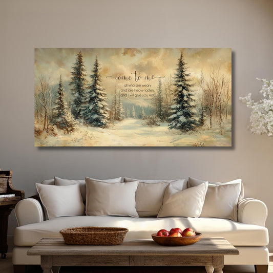 Grief Gift, Large Canvas Wall Art, Bible Verse Gifts, Vintage Christian Gifts, I Will Give You Rest, Winter Home Decor, Matthew 11:28 Sign