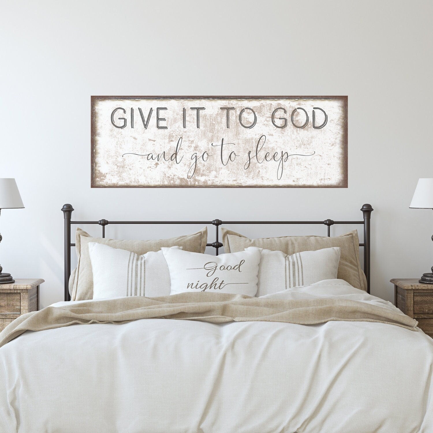 Give It To God And Go To Sleep Canvas Sign, Christian Art, Farmhouse Decor, Christian Gifts, Best Friend Gift, Prayer Gifts, Faith Gifts