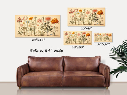 Botanical Wildflowers, Spring Flowers, Farmhouse Decor, Spring Blooms, Vintage Illustration, Botanical Artwork, Canvas Wall Art