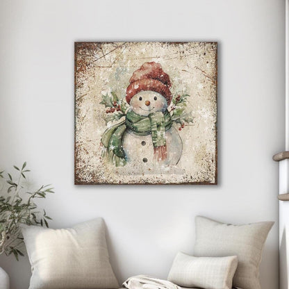 faux metal snowman picture on canvas