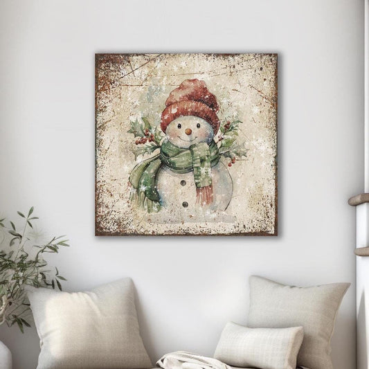 faux metal snowman picture on canvas
