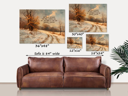 The Grass Withers and the Flowers Fall but the Word of our God Endures Forever, Canvas Wall Art, Christian Art, Isaiah 40:8, Christian Gifts