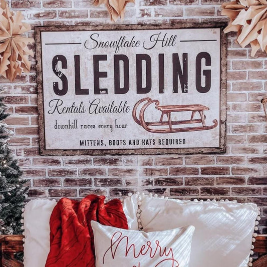 Winter Decor, Sledding Sign Canvas Wall Art, Christmas Signs, Sled Decor, Vintage Winter Wall Art, Old Sled Wall Art, Vintage Sled Sign,