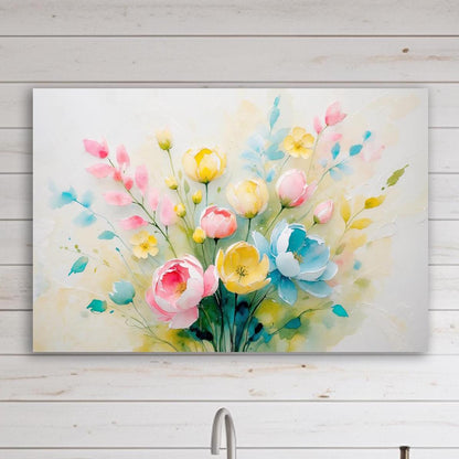 Floral Pastel Watercolor Canvas Wall Art Flower Blossom Spring Decor Soft Botanical Elegant Artwork Flower Painting Blooming Romantic Print
