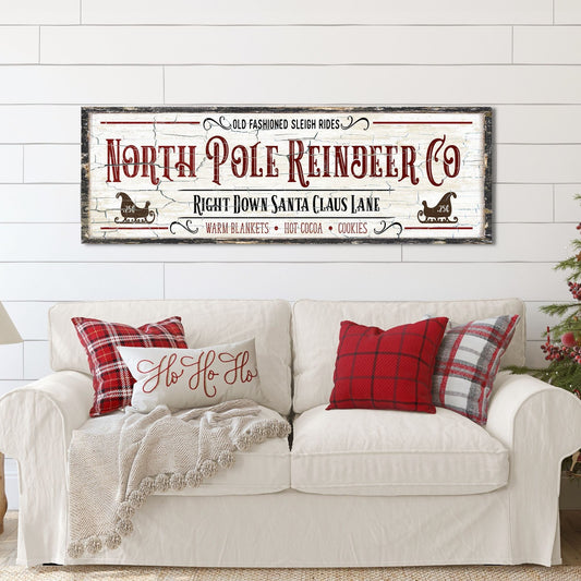 Holiday Decor, North Pole Reindeer Co, Winter Canvas Sign, Christmas Signs, Vintage Christmas, Modern Farmhouse Decor, Holiday Wall Art