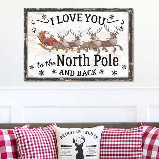 Holiday Decor, I Love You To The North Pole And Back Canvas Sign, Vintage Holiday Sign, Christmas Decor, Christmas Decor, Christmas Wall Art