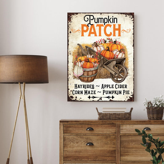 Fall Signs, Pumpkin Patch Faux Metal Sign, Pumpkin Decor, Fall Wall Art, Canvas Wall Art, Vintage Decor, Nostalgic Decor, Autumn Signs