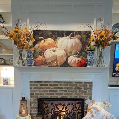 still life of pumpkins on the vine canvas wall art
