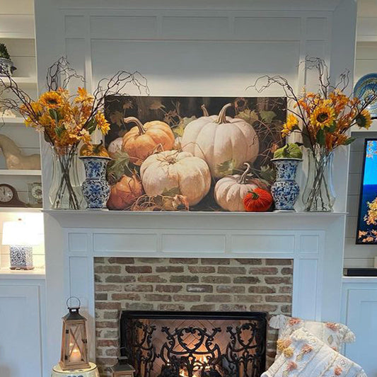 still life of pumpkins on the vine canvas wall art