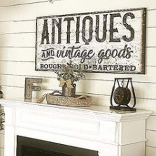 Antiques And Vintage Goods Canvas Sign, Modern Farmhouse Decor, Vintage Gifts, Vintage Signs, Old Time Decor, Primitive Signs, Large Sign
