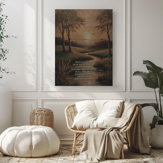 Proverbs 3:5-6 Canvas Art, Christian Wall Art, Trust In The Lord Bible Verse, Inspirational Artwork, Christian Gift, Large Wall Art