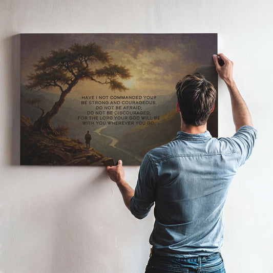 Be Strong and Courageous Canvas Art, Christian Wall Art, Joshua 1:9 Bible Verse, Christian Art, Fathers Day Gift, Large Wall Hanging