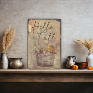 Fall Wall Art, Hello Fall Sign, Fall Decor, Vintage Fall Sign, Large Canvas Sign, Fall Wall Decor, Nostalgic Decor, Faux Wood Sign