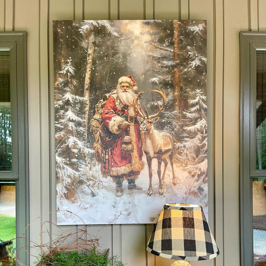 Holiday Decor, Woodland Santa, Christmas Canvas Art, Vintage Christmas Decor, Christmas Signs, Santa Claus Art, Rustic Christmas Canvas,