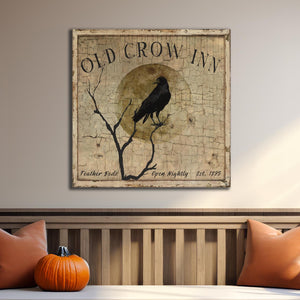 Primitive Fall Decor, Vintage Halloween Decor, Old Crow Inn Canvas Sign, Rustic Halloween Canvas Art, Farmhouse, Crow Art, Fall Decorations
