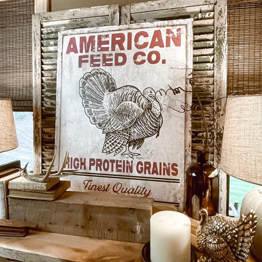 Fall Decor, Vintage Thanksgiving Decor, American Feed Co, Canvas Art, Turkey Decor, Vintage Fall Decor, Thanksgiving Canvas, Autumn Signs
