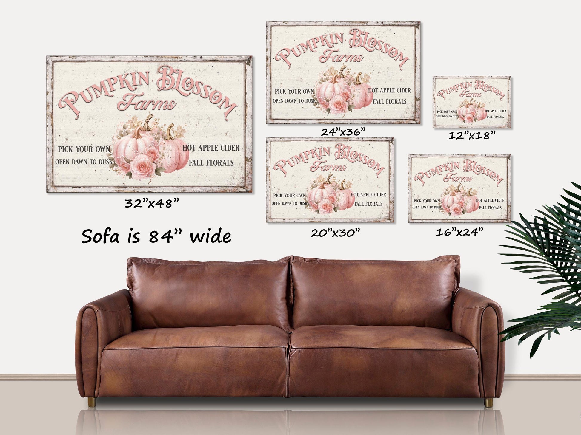 Pink Pumpkins, Pink Fall Decor, Pumpkin Blossom Farm Sign, Pumpkin Wall Art, Canvas Wall Art, Fall Cottage Decor, Pastel Autumn Art